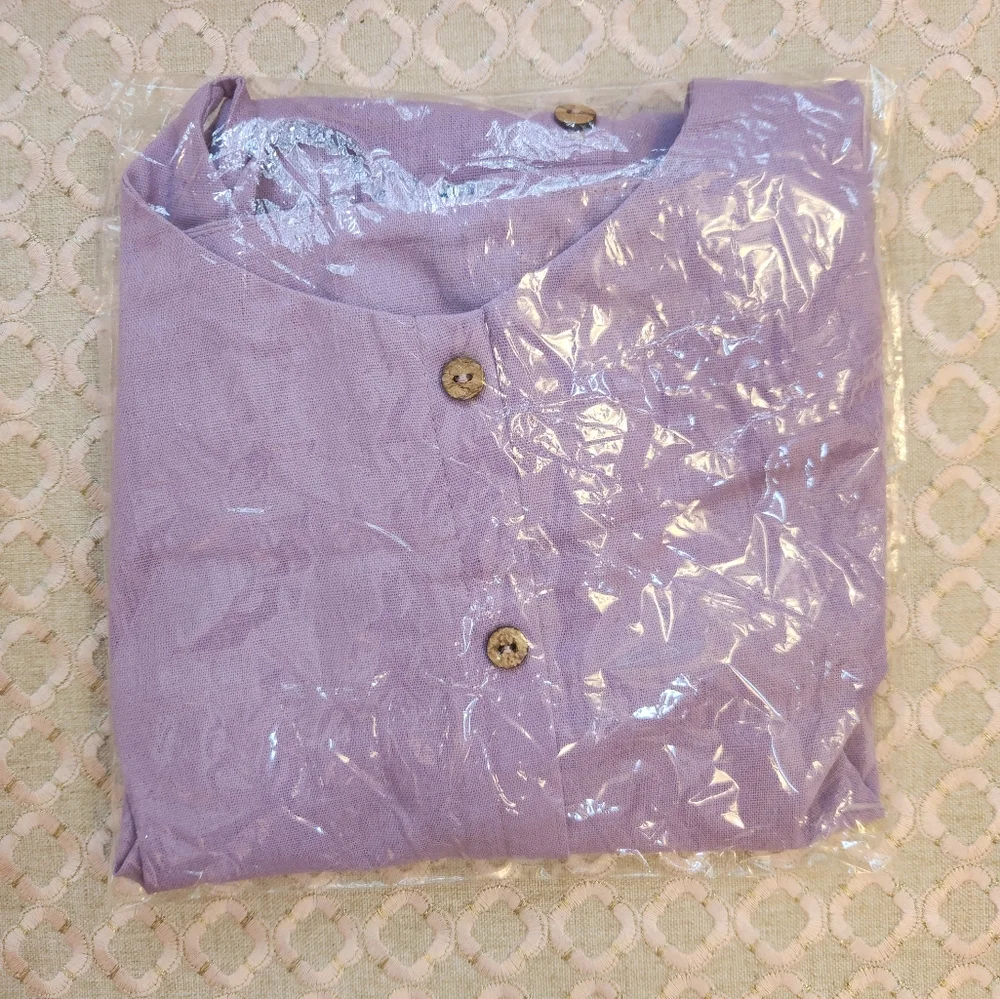 Xrestukom Women's Linen Mini Dress in Lilac, Size Large NIB - Picture 6 of 12